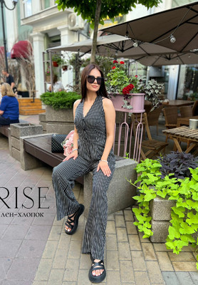 Лён-хлопок RISE Полоска Принтованный