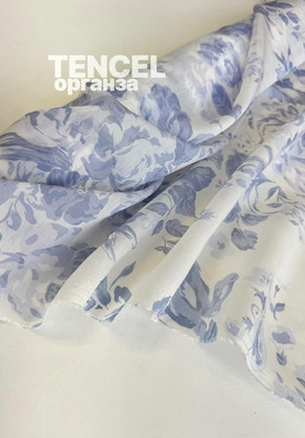 Органза TENCEL Крупные голубые цветы TENCEL