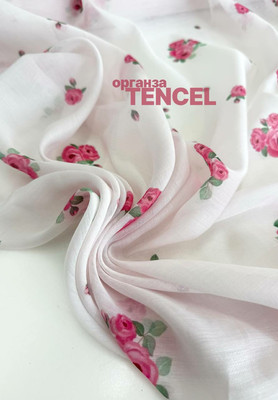Органза TENCEL розовые букетики Органза