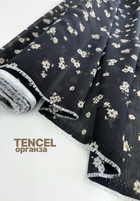Органза TENCEL кремовые цветы Органза