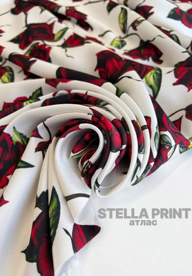 Атлас STELLA PRINT Красные розы Принтованный