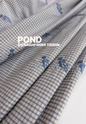 Рубашечная ткань с вышивкой POND синие рыбки Сорочечная